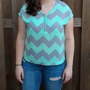 GREY/MINT GREEN CHEVRON BLOUSE